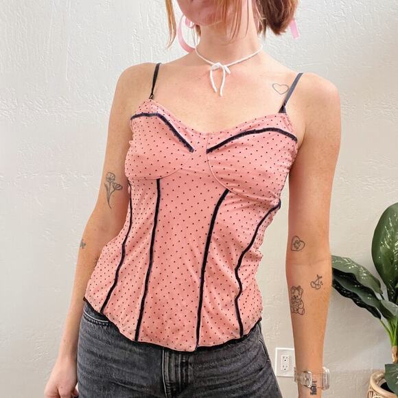 Y2K Express Pink Polka Dot Corset Tank Top - Picture 1 of 4